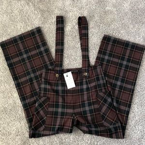 NWT ZARA WOMAN Plaid High Waist Trouser Overalls